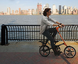 Bicycling along the waterfront on a Strida