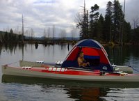 Row boats become a catamaran for sleeping