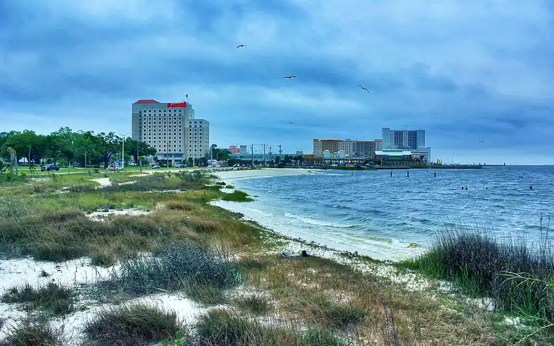 Biloxi shoreline along the Amtrak Mardi Gras Service route