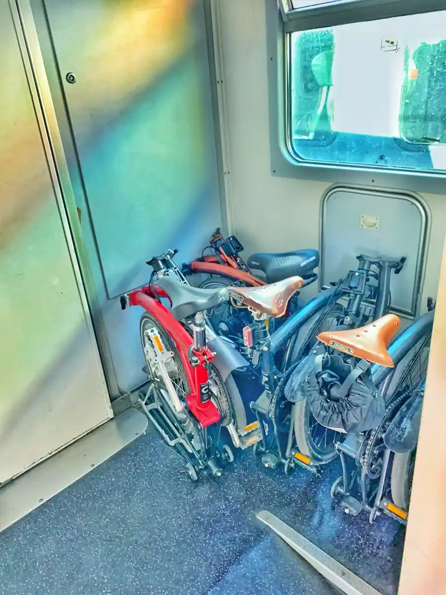 Folding bicycles aboard a passenger train