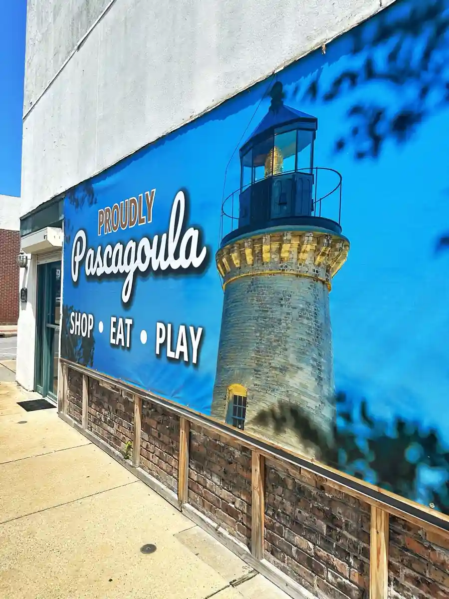 Proudly Pascagoula mural featuring the Round Island Lighthouse