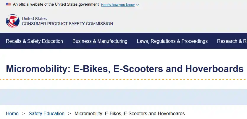 CPSC educational graphic on e-bike and lithium-ion battery safety.