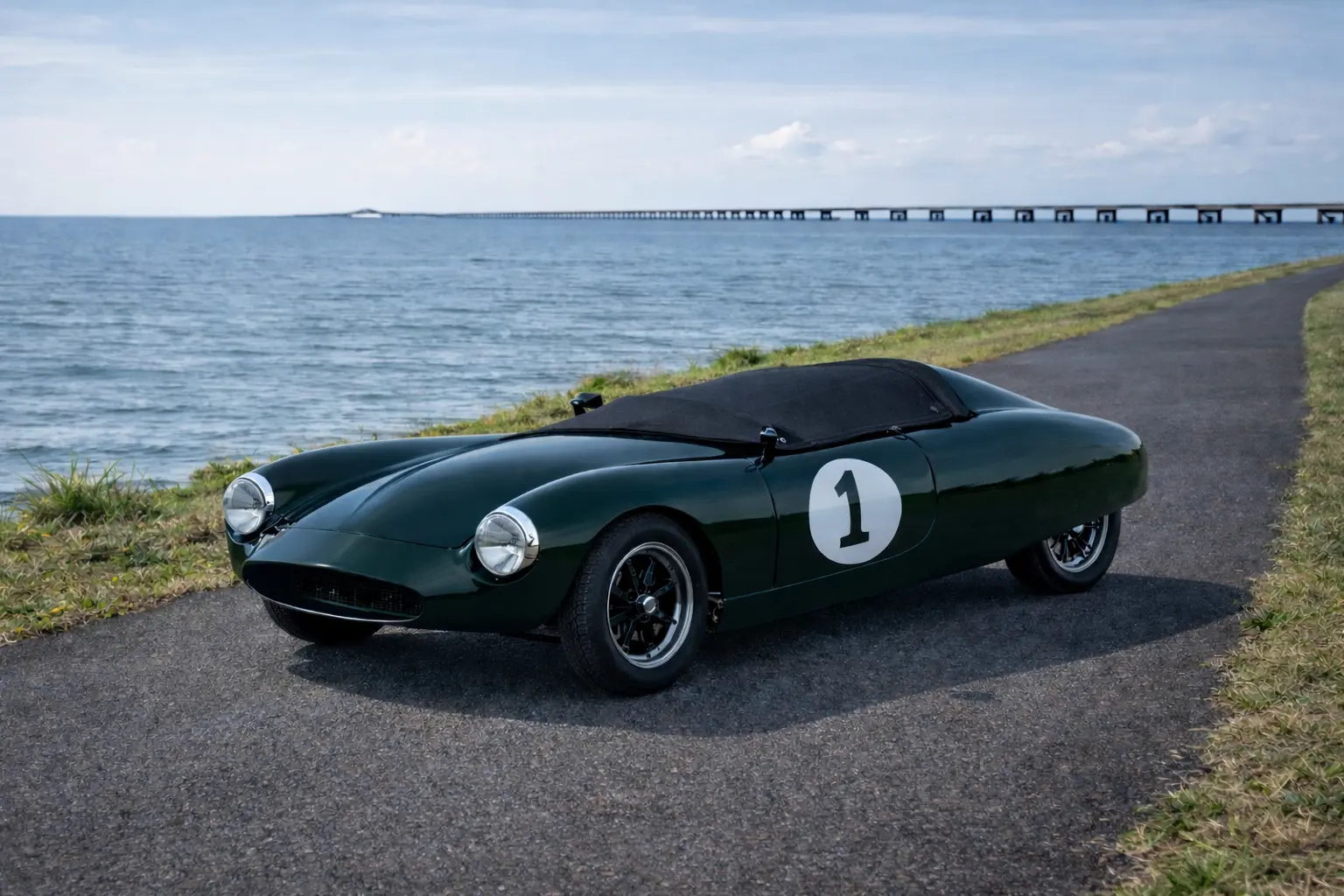 Tyfana cyclecar concept near Lake Pontchartrain and the Causeway